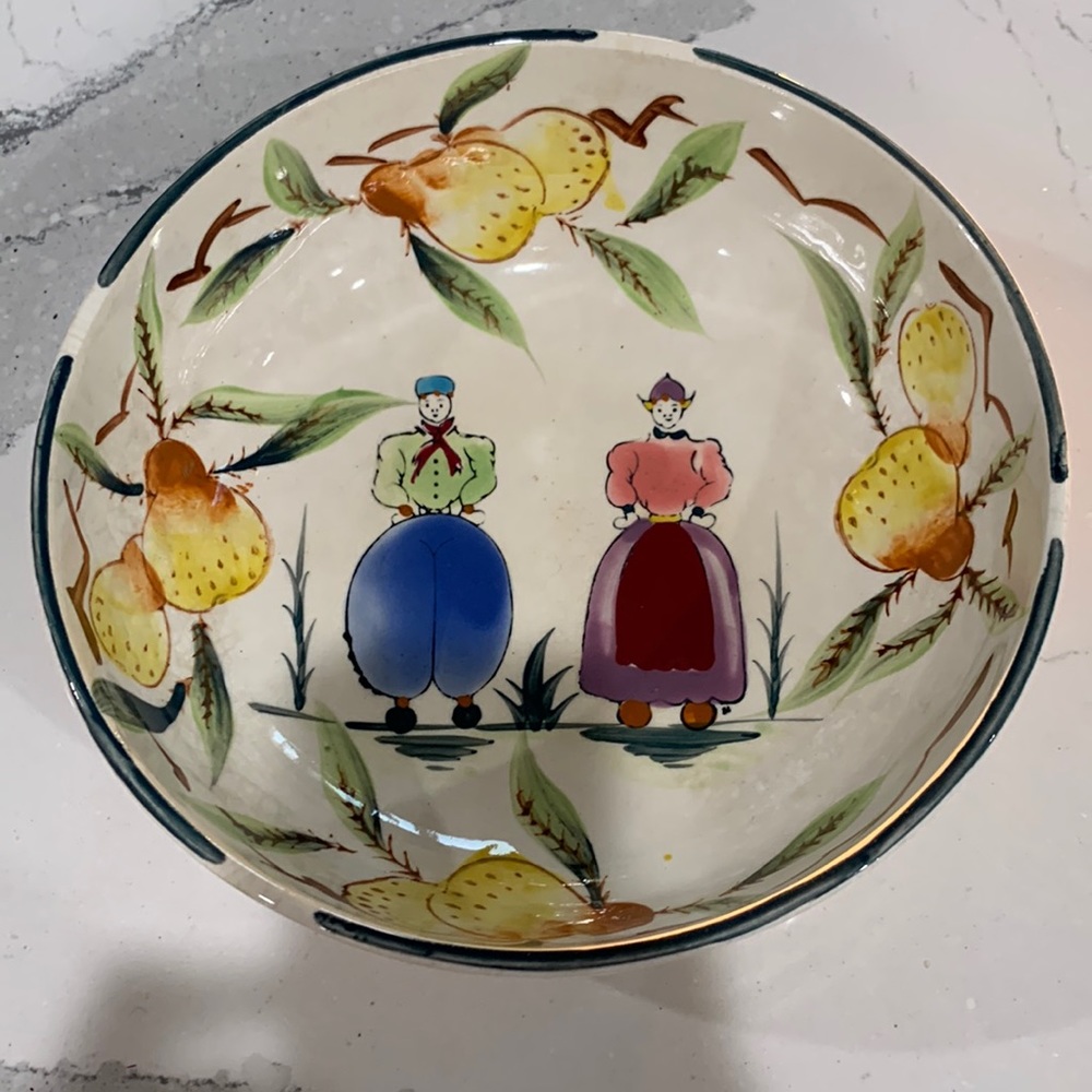 Pennsylvania Folk Art Bowl - Amish Dutch German Salad Bowl -Hand-Painted Vintage